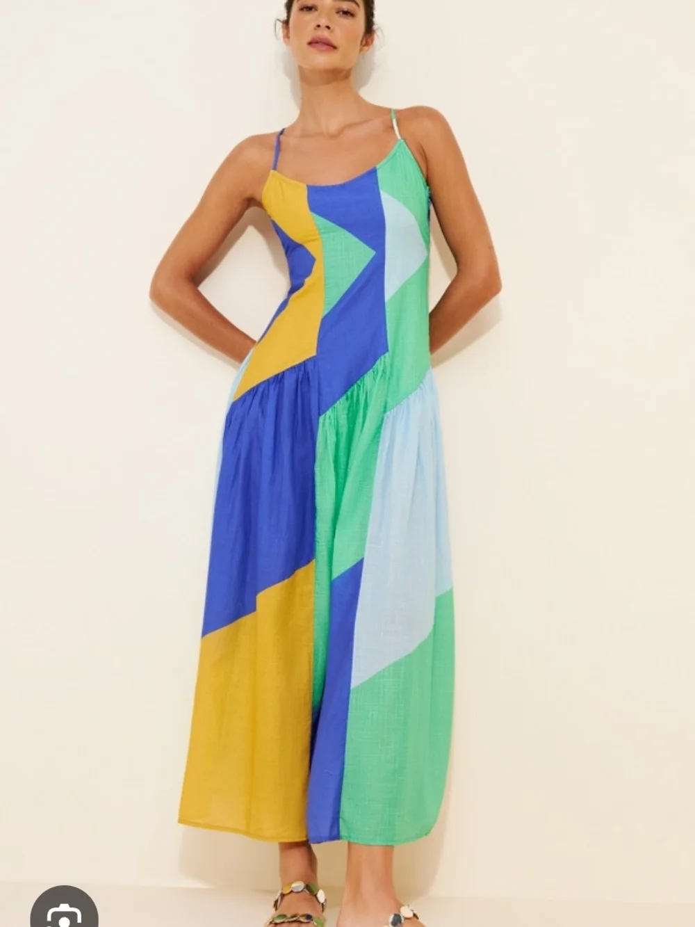 Celandine Colorblock Backless Midi Dress in Blue, Green & Yellow XL - Picture 6 of 6